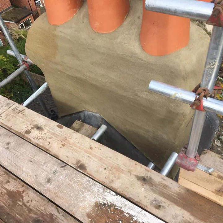 a chimney and scaffolding
